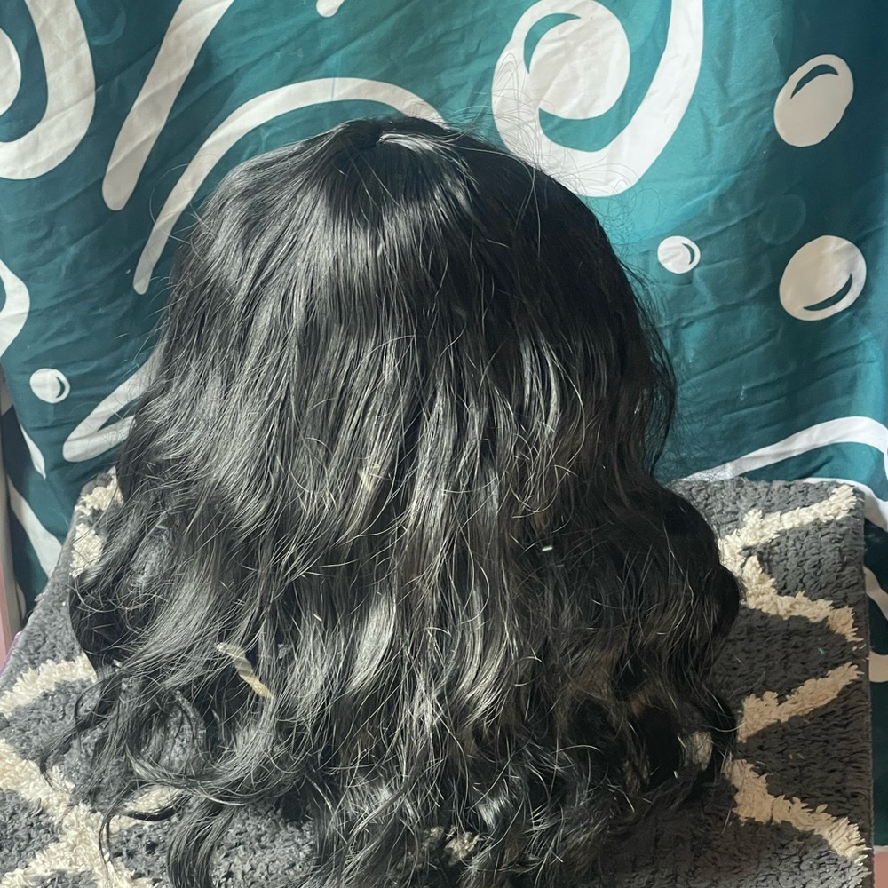 Black, synthetic wavy cap wig adjustable 16 inches